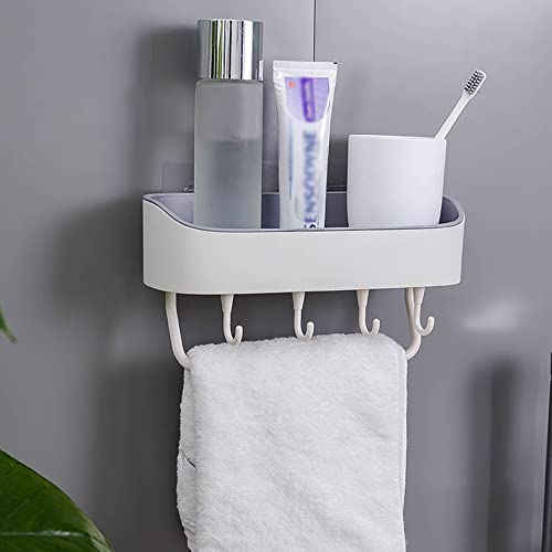 YIHANSS Duschregal, Badezimmer-Aufbewahrungsregal mit Haken, Handtuchhalter, Shampoo-Riegel, Duschregal, Küchen-Wand-Organizer, Badezimmer-Zubehör, Badezimmer-Organizer (Farbe: Pink) (Weiß)