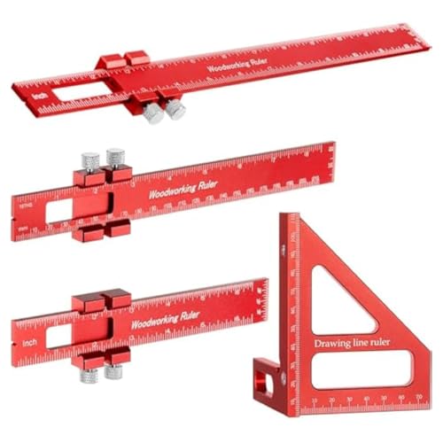 Yunnaty 4-Teiliges Zimmermannslineal, 3D-Mehrwinkel-Messlineal, 45/90 Grad, Aluminiumlegierung, Winkelmesser für die Holzbearbeitung