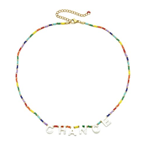 Belachick Retro Halskette Ketten Schmuck Herren Frauen Anhänger Necklace Natürliche Muschel-Buchstaben-Anhänger-Halskette, Dünne Halsketten Für Frauen, Rocaillesperlen Sl1900