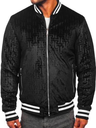 BOLF Herren Übergangsjacke Bomberjacke Steppjacke Reißverschluss Daunen-Optik Stehkragen Freizeitjacke Sportjacke Moderne Outdoor Casual Elegant 3B105 Schwarz XL [4D4]