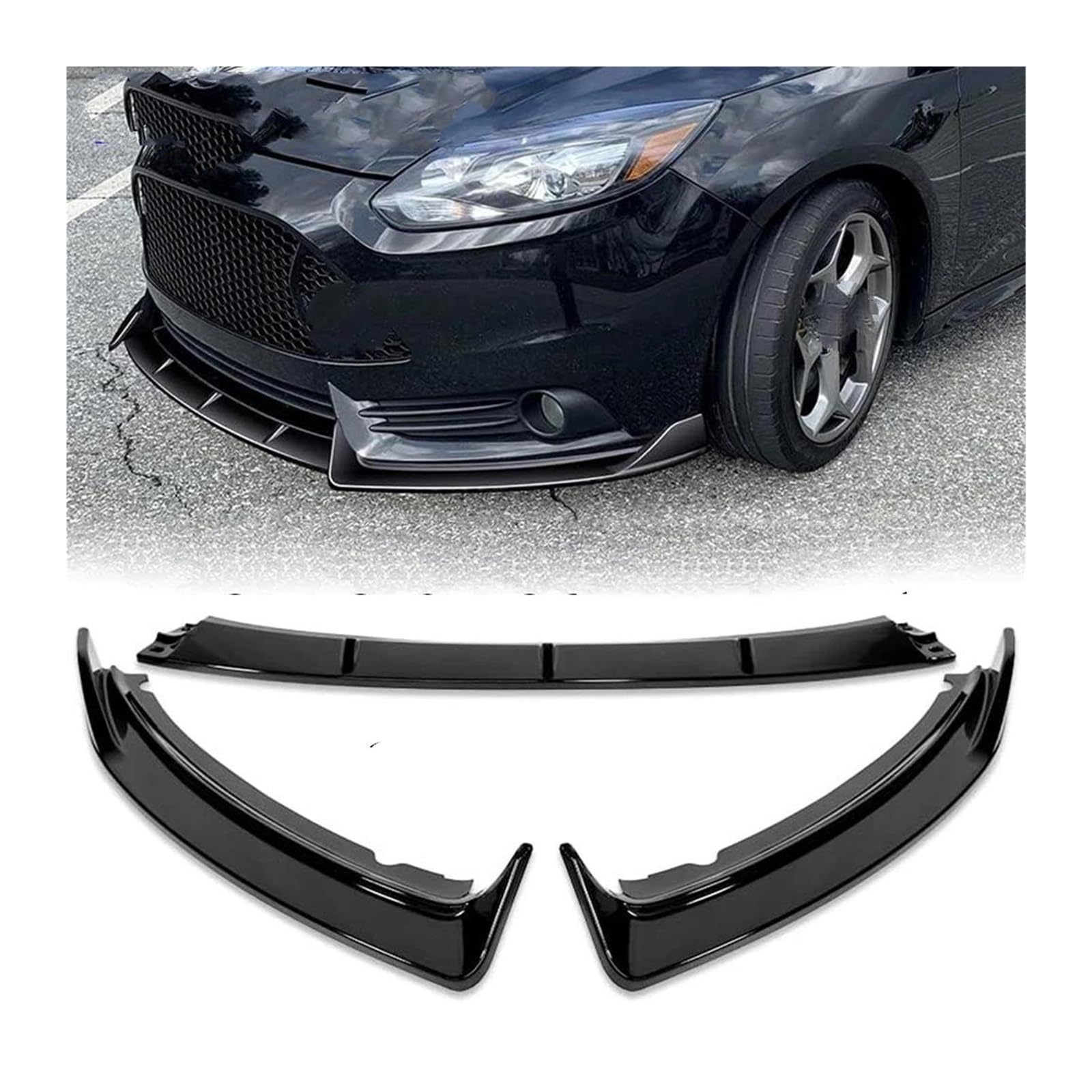 Frontspoiler Lippe Für Ford Für Focus MK3 ST 2012 2013 2014 3-teiliges Schwarz Glänzendes Auto-Frontstoßstangensplitter-Lippendiffusor-Körperkit Spoilerschutz Frontstoßstange Spoiler(Gloss Black)