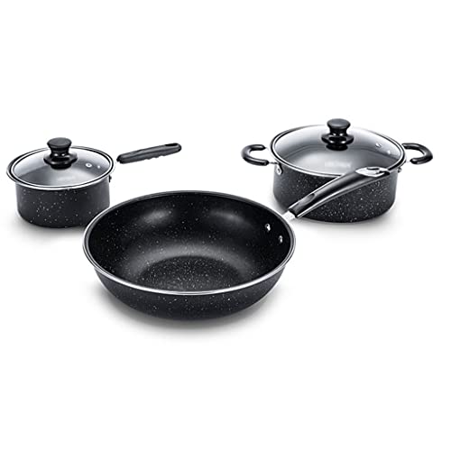 Topfset Set Wok Suppentopf Milchtopf Schmiedeeisen Antihaft-Bratpfanne Suppentopf Dreiteiliges Set mit Deckel Küche Kochtopf