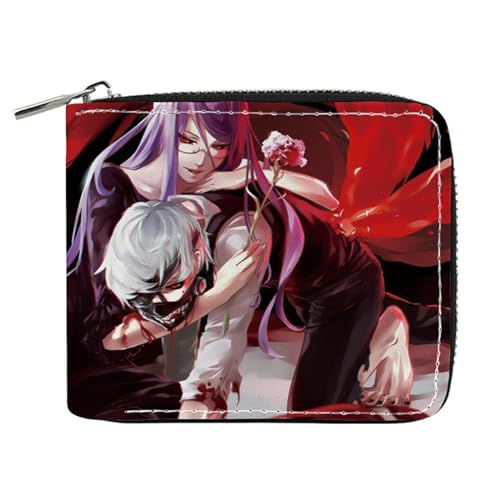 RYNDEX Tok-yo Gho-ul Anime Geldtasche, Leder Geldbörse mit Reißverschluss-Design, Geldbörse Geldbeutel Portemonnaie für Geschenkidee(Color:Multicolor 1)