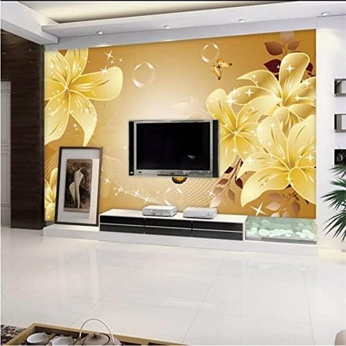 XLMING Exquisite Romantik Goldene Lilie Küche Esszimmer Arbeitszimmer Wohnzimmer TV Hintergrund Wand 3D Tapete-150cm×105cm