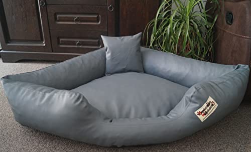 Hundebett Eckbett Hundesofa Schlafplatz Kunstleder Canto (80 cm X 80 cm, grau)