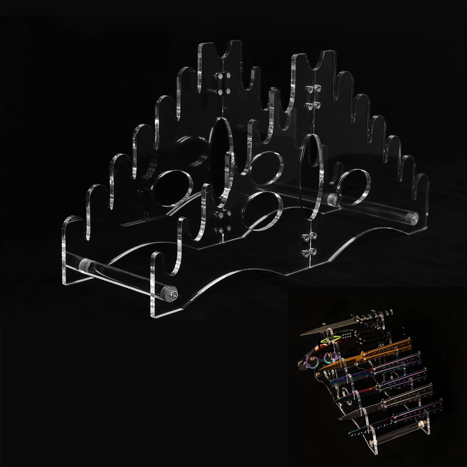 Hält 12 Taschenmesser Display Stand Messervitrine Sammlermesser Display Stand Messersammler Display Stand Acryl Tischplatte Messer Stand für Taschenmesser Lagerung (Transparent)