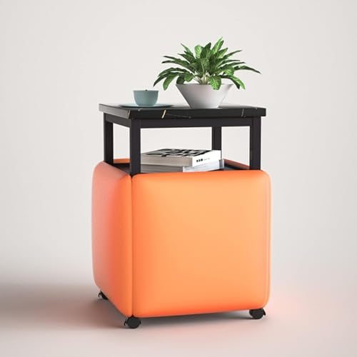 5-in-1-Sitzwürfel mit Lenkrollen und Couchtisch – perfekt für Wohnzimmer und Heimbüro – stapelbarer Sofa-Stuhl-Hocker, stapelbarer Ottoman-Hocker, beweglich, orangefarbenes Quadrat, Schwarze