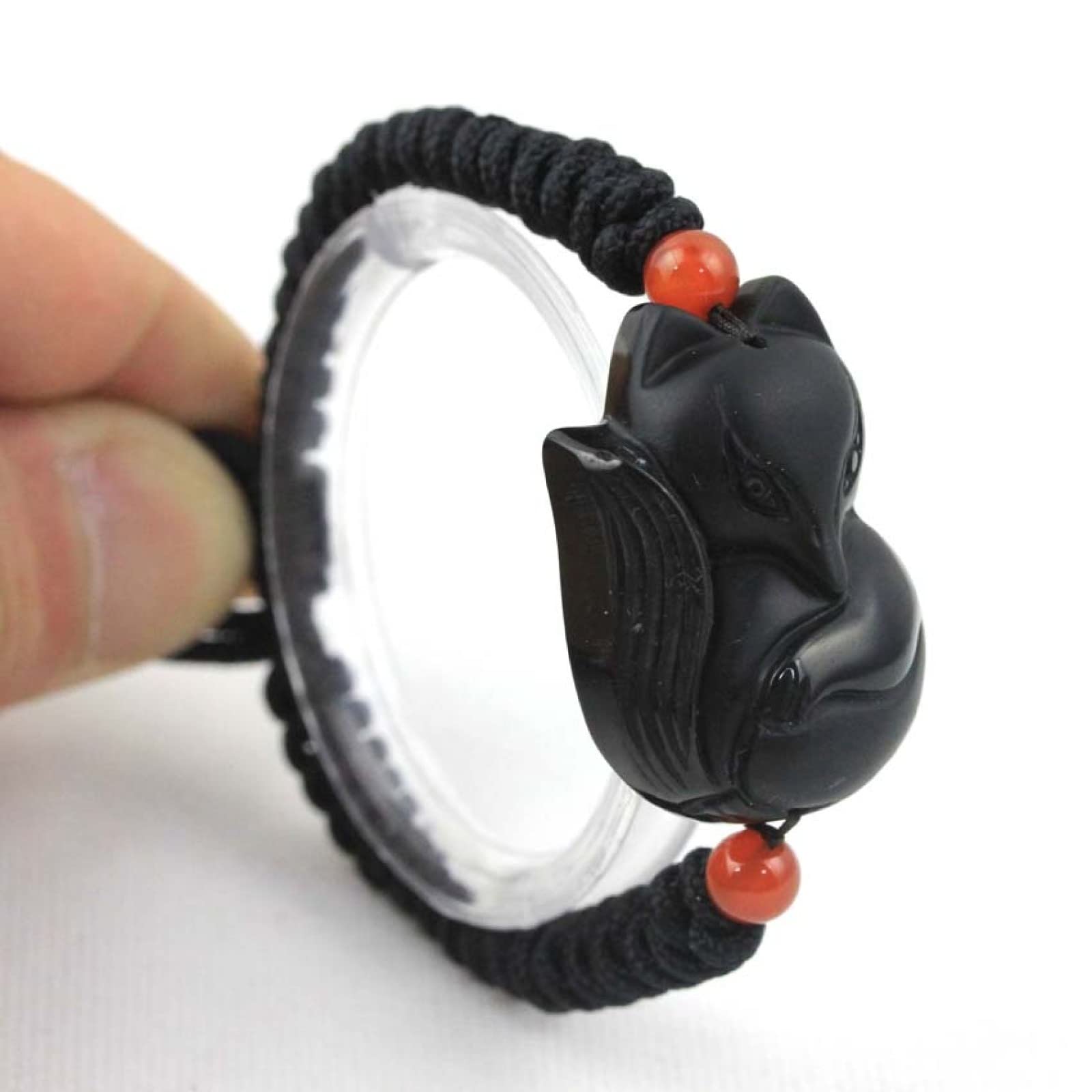 Natural Black Obsidian Stone Handmade Carving Pixiou Fox Black Rope Woven Bracelets For Women Men Jewelry,Fox