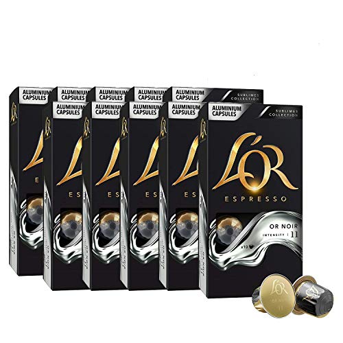 L’OR Espresso Kaffee Or Noir Intensität 11 – Nespresso®* kompatible Kaffeekapseln aus Aluminium - 10 Packungen mit 10 Kapseln (100 Getränke)