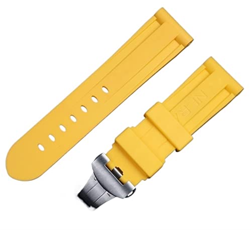 NEYENS Uhrenarmband für Panerai-Armband, 24 mm, weiches Gummi, Schmetterlingsschnalle, für PAM111/441/389, Uhrenarmband, Zubehör, 24mm Folding Buckle, Achat