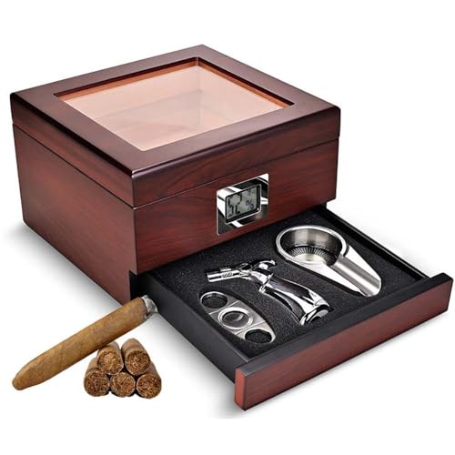 JMbpkduHs Zigarren-Humidor, Luxus-Zigarren-Humidor, Handgefertigtes Zigarren-Humidor-Set,Mit Digitalem Hygrometer Vorne,Zubehörschublade, Platz Für 80 Zigarren,Geschenk Für Zigarrenliebhaber,B