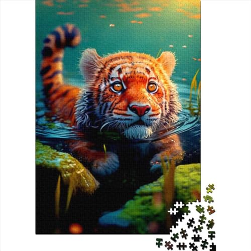 Schwieriges, anspruchsvolles Puzzle, 1000 Teile, süßes Tiger-Holzpuzzle für Erwachsene und Teenager, interessantes Puzzle zur Stressreduzierung (Größe: 75 x 50 cm)