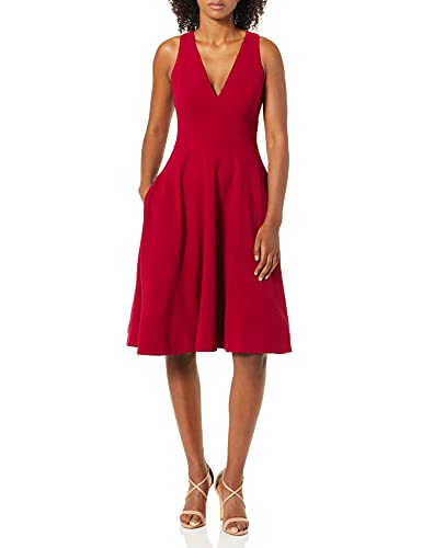 Dress the Population Damen Catalina Solid Sleeveless Fit & Flare Midi Dress Kleid, Granat, Mittel