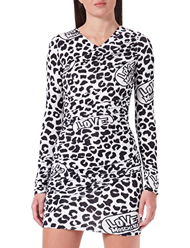 Love Moschino Damen Tight-fitting Long Sleeves Dress, Beige Black, 44 EU