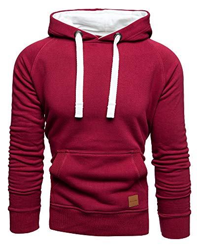 Amaci&Sons Herren Basic Kontrast Kapuzenpullover Sweatjacke Pullover Hoodie Sweatshirt 1-04027 Bordeaux XL