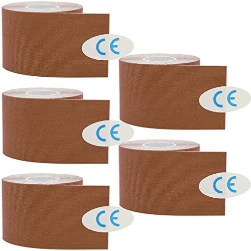 ZESLIV Kinesiologie Tape Kinesio - Tape (5 Rollen) Braun 5cmx5m Professionell Physio Tape Kinesiotapes Klebeband Elastische Bandagen Muskel Tapes Sporttape Tapeverband Kinesio Tape Wasserfest