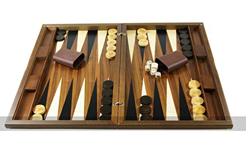 Dal Negro London Walnut 20-inch Backgammon Set with Inlaid Playing Surface, Accessories Included