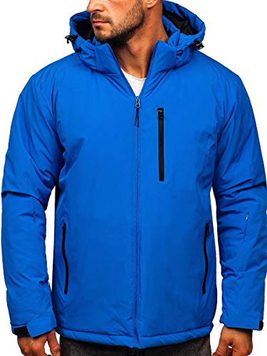 BOLF Herren Winterjacke Skijacke Snowboardjacke mit Reißverschluss und Kapuze Bündchen Outdoor Freizeit Mix J.STYLE HH011 Blau M [4D4]