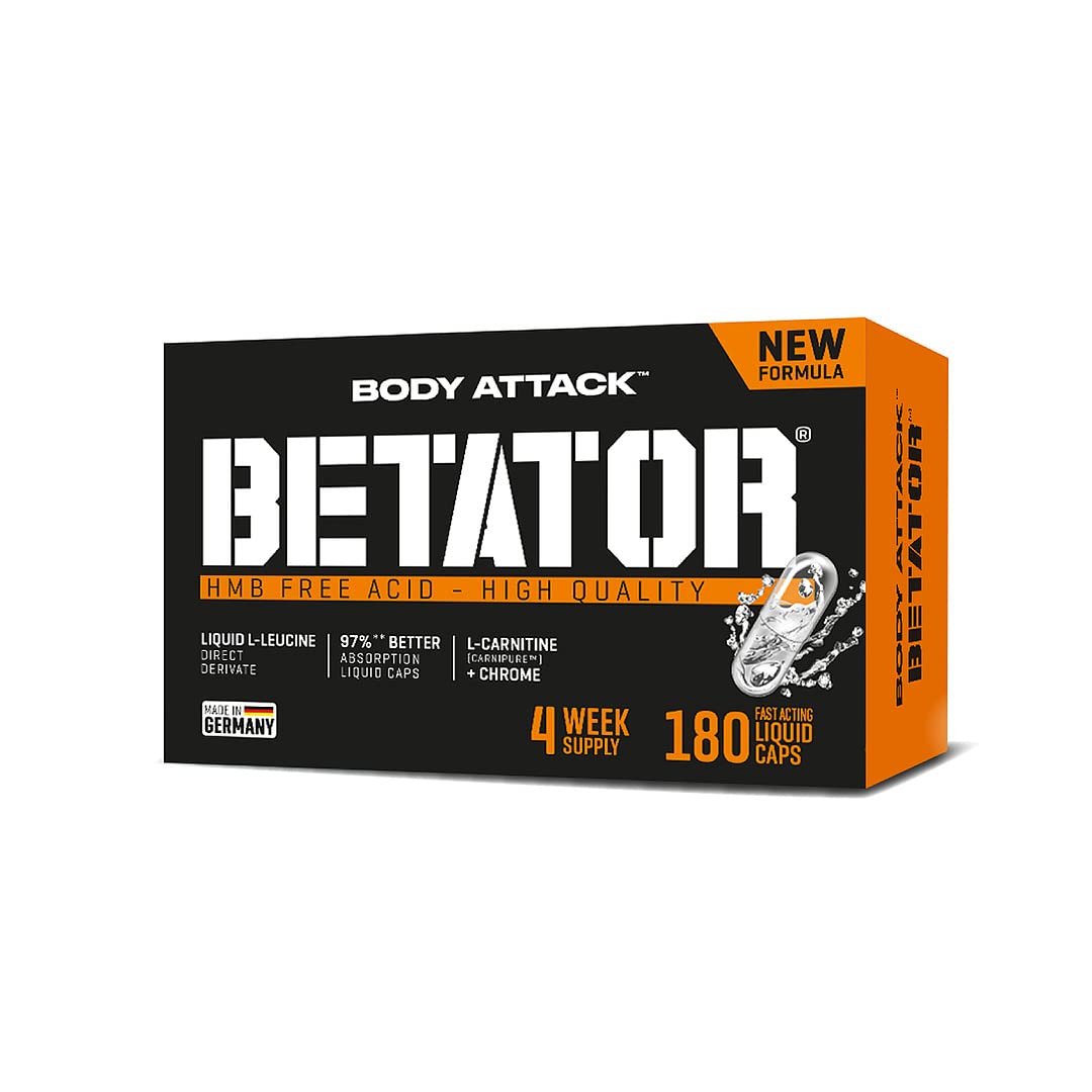 Body Attack Betator Liquid Direct - 180 Caps - HMB (Betator) + L-Carnitin (Carnipure) - Made in Germany - schnelle Aufnahme, für verbesserten Fettstoffwechsel - Vegan