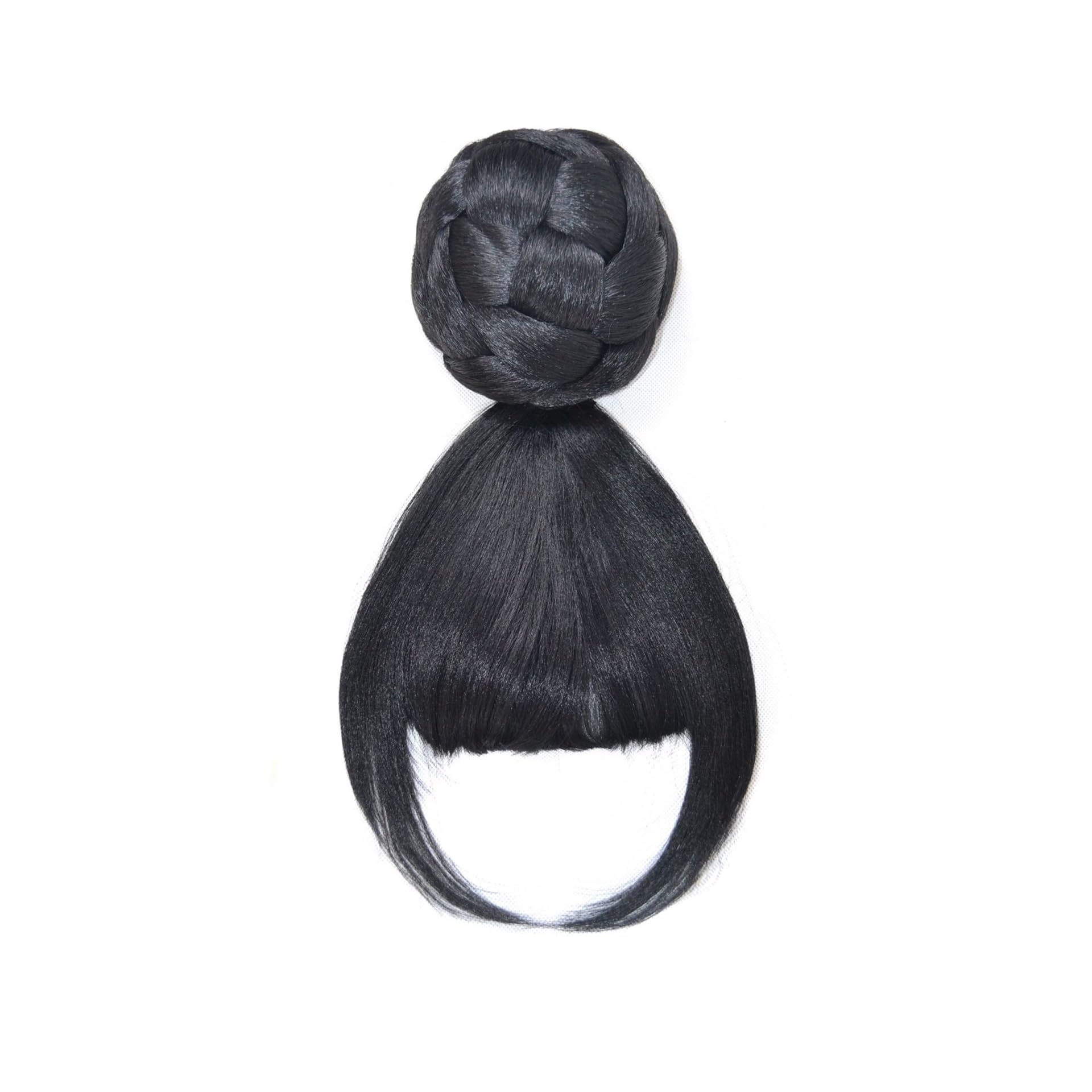 Haarteil Haargummi Synthetische Haarteile, sphärische Hochsteckfrisuren, Chignon mit Pony, Clip in Haarknoten-Pad, Donut, Gummiband, schwarze Farbe Haarverlängerung(B)