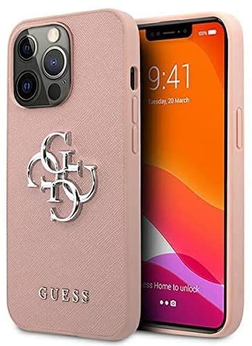 Guess GUHCP13LSA4GSPI Hülle für iPhone 13 Pro / 13 6,1" rosa Saffiano 4G Metal Logo