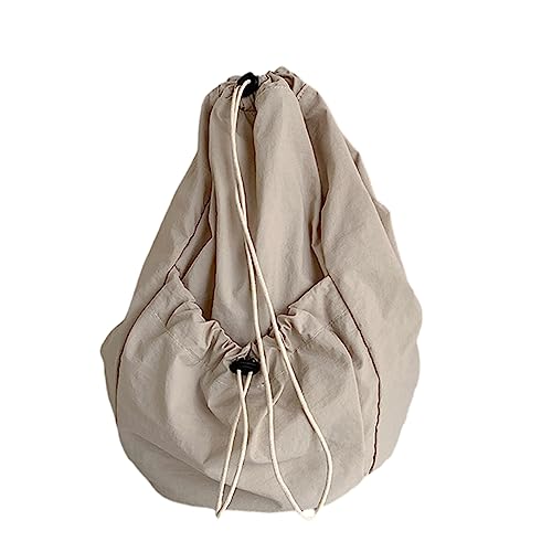 ohodhmnu Damen-Tragetasche, Kordelzug, gerüscht, Nylon, lässig, trendige Taschen, große Kapazität, Schultertasche für Mädchen, Frauen, vielseitige Taschen, khaki, no small bag