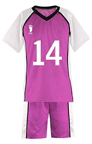 QYIFIRST Shiratorizawa Academy Volleyball Club Hayato Yamagata No.14 Sportswear Kurzarm Sportbekleidung Suit Cosplay Kostüm Lila L