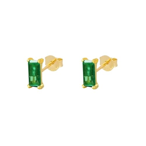 Damen-Ohrstecker, goldfarben, silberfarben, S925-Sterlingsilber, rechteckige Diamant-Ohrringe(Golden-emerald)