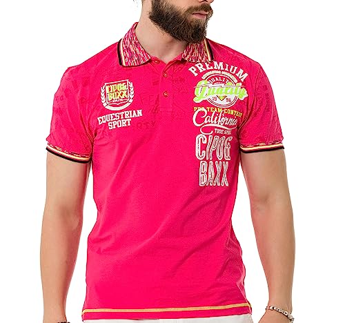 Cipo & Baxx Herren Poloshirt Print Polokragen T-Shirt Kurzarm CT738 Fuchsie XL