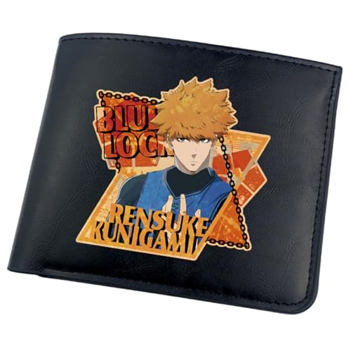 RYNDEX Blue Lo-ck Geldbörse Anime, Kunstleder Kartenetui Geldtasche mit Münzfach, PU-Leder Geldbörse Brieftasche Wallet, für Männer Geschenke(Color:Black 4)