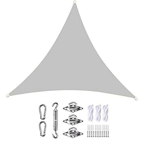 Sonnensegel Dreieck Wasserdicht 7,8x7,8x7,8m Winddicht UVSchutz Garten Sonnensegel mit Befestigungsseilen für Party Hinterhof Rasen OutdoorAktivitäten,Hellgrau