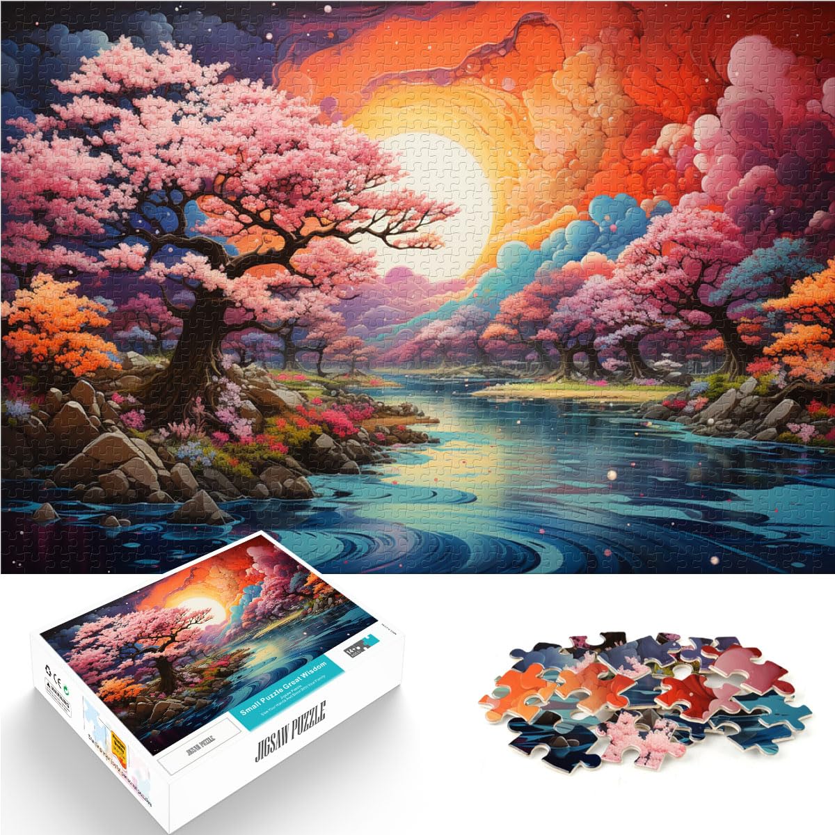 Puzzle für Bunte japanische Flüsse, Kunst-Puzzle für Erwachsene, 1000 Teile, Holzpuzzle, entspannendes geistiges Lernspielzeug, 1000 Teile (50 x 75 cm)