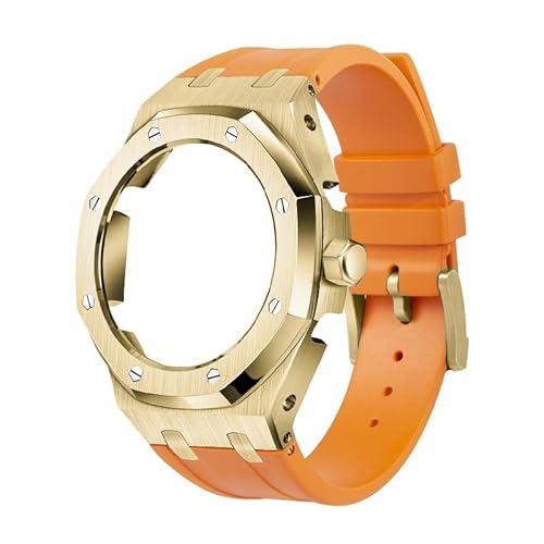 IOTUP GA2100/2110 Uhrenarmband aus Gummi und Edelstahl-Metallgehäuse, kompatibel mit GA2100/2110, verbesserte Metalllünette, Fluorkautschuk-Armband, Einheitsgröße, Achat