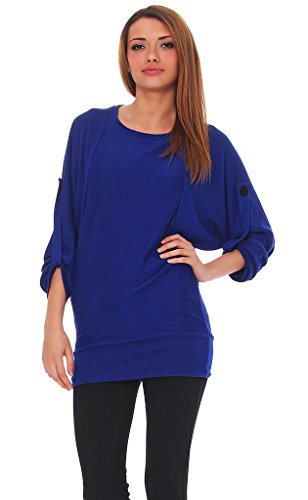 Mississhop 52-65 Japan Style Damen Longshirt Shirt Oberteil Bluse Tunika Pullover Blau 2XL