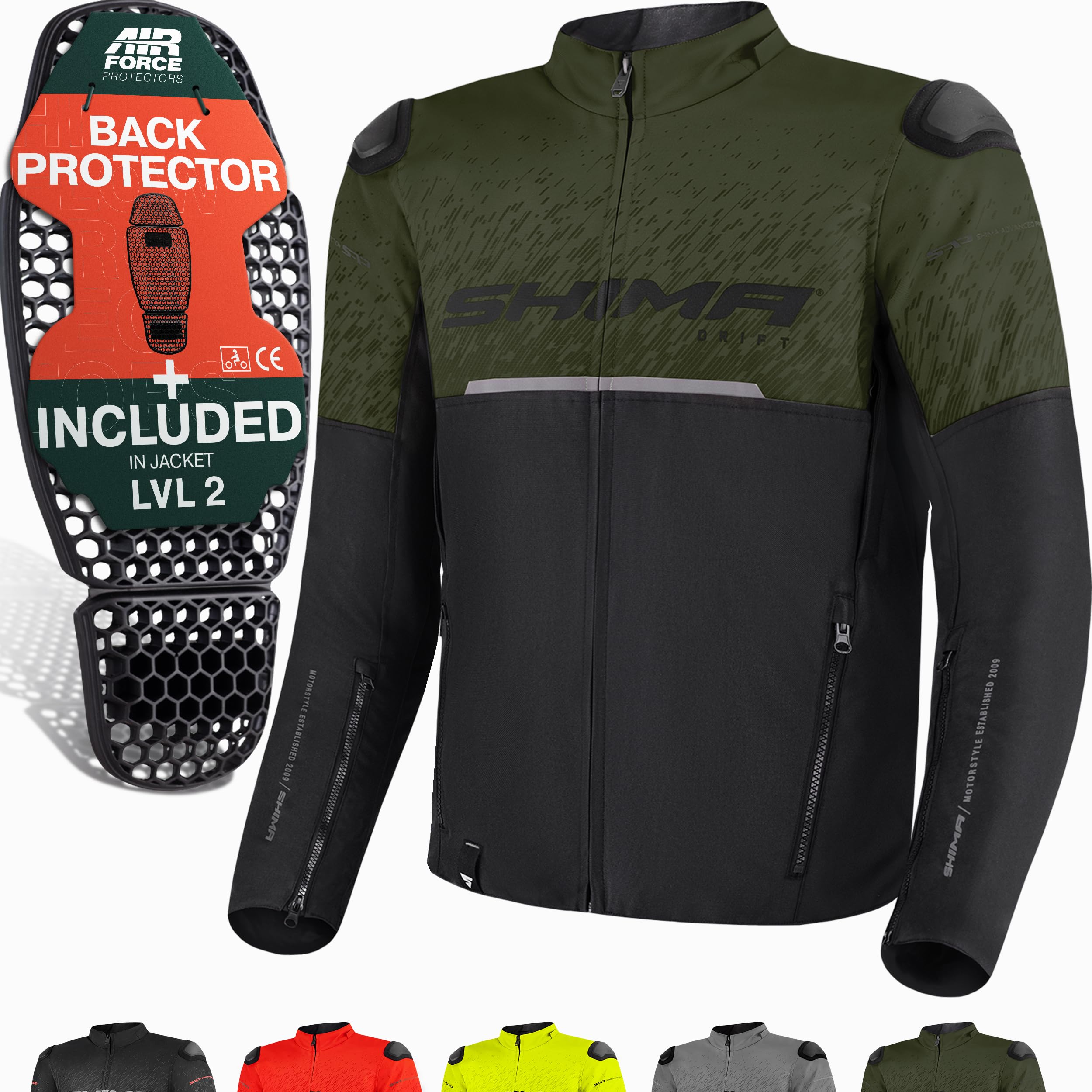 SHIMA DRIFT Motorrad Jacke Herren mit Protektoren AIRFORCE Rückenprotektor Motorradjacke Sommer Schulter Protektor Ellbogen Textiljacke Schutzjacken Protektorenjacke Stadt (Männer, Khaki, M)