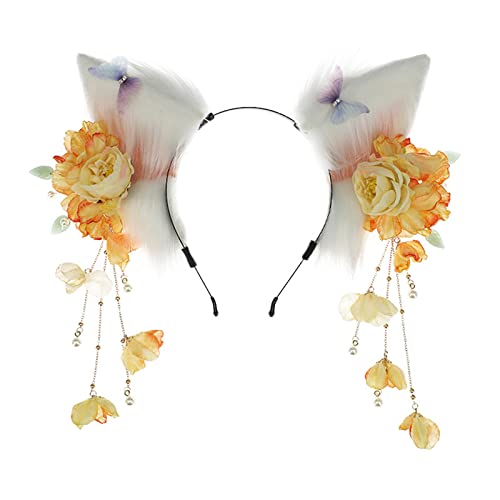 SANRLO Stirnbänder, Haarschmuck für Damen, Frühlings- und Sommer-Ohrform, Haarreif mit Blumendekor, Haarhalter, Cosplay, Party, Kopfbedeckung für Jugendliche und Erwachsene