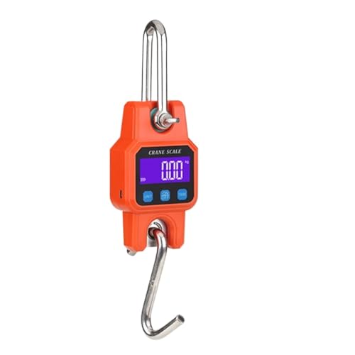 Industriekranwaage, 300 kg/50 g – kompatible Kranwaage, wiederaufladbar, tragbar, hängende industrielle Hakenwaage aus Edelstahl mit 4,0 BT USB,Messgeräte(Orange)