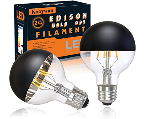 Kooywan LED G95 E27 Filament Lampe 6 Watt Kopfspiegel Black 2700K Warmweiß Frosted Black Crown Shadowless Glühbirne 2 Stk