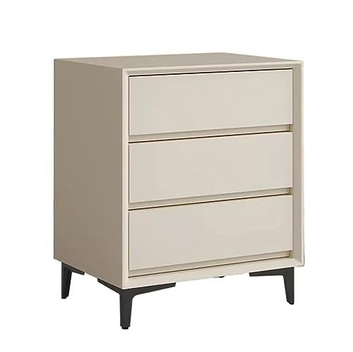 Nachttisch Nachtschrank Vintage minimalistischer Nachttisch aus Holz, einfarbig, Nachttisch mit Stauraum, DREI Schubladen, großes Fassungsvermögen, Nachttischmöbel Nachtschränkchen(Beige)