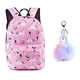 EVBEA Einhorn Rucksack Kinderrucksack Mädchen Reisen Einhorn Freizeit Rucksack Wasserdicht Schüler Rucksack Süßes Muster Bücher Tasche Einhörner Sachen mit Schlüsselanhänger(Rosa,Schlüsselanhänger)