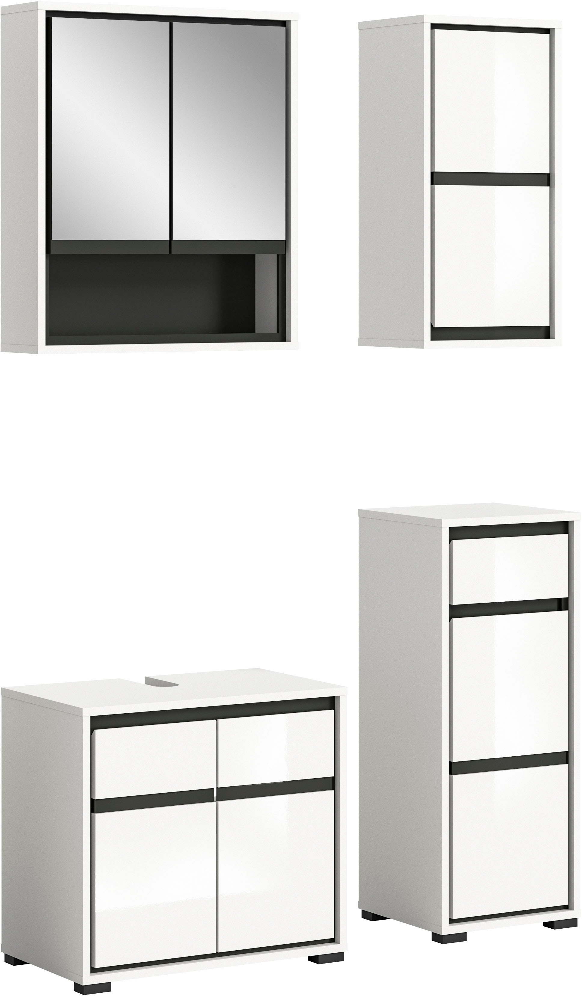 welltime Badmöbel-Set "Jaru", (Set, 4 St.), Spiegelschrank, Waschbeckenunterschrank, Hängeschrank, Unterschrank 3