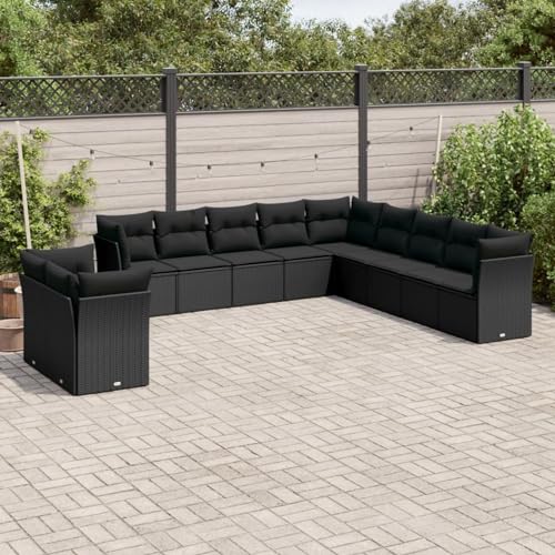 Juroupi 11-tlg. Garten-Sofagarnitur mit Kissen Garden Sofas TerrassenmöBel Lounge Set Balkon Lounge GartenmöBel Set Schwarz Poly Rattan - 3249714