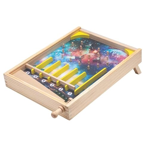 4IQ Group Hölzernes Flipper Spielzeug für Kinder - Kinderspielzeug ab 3 Jahre 5 cm x 28 cm x 37 cm, Griffhöhe: 43,5 cm - Spielesammlung Flipper Arcade aus Holz