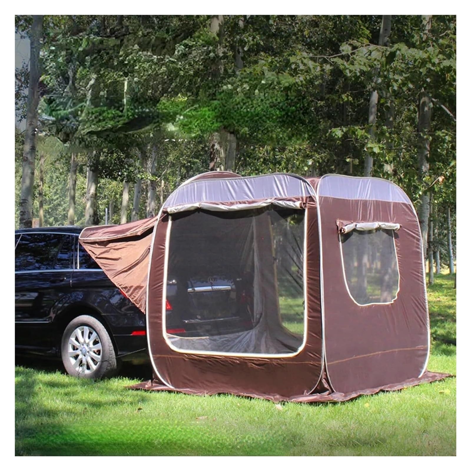 Auto Vorzelt Camping, Kofferraumzelt, einfach aufzubauen, Auto-Markise, Sonnenschutz, Camping-SUV-Heckzelt, tragbares, wasserdichtes Dachzelt, Autoüberdachung for SUV, Minivan, Schrägheck(Brown)