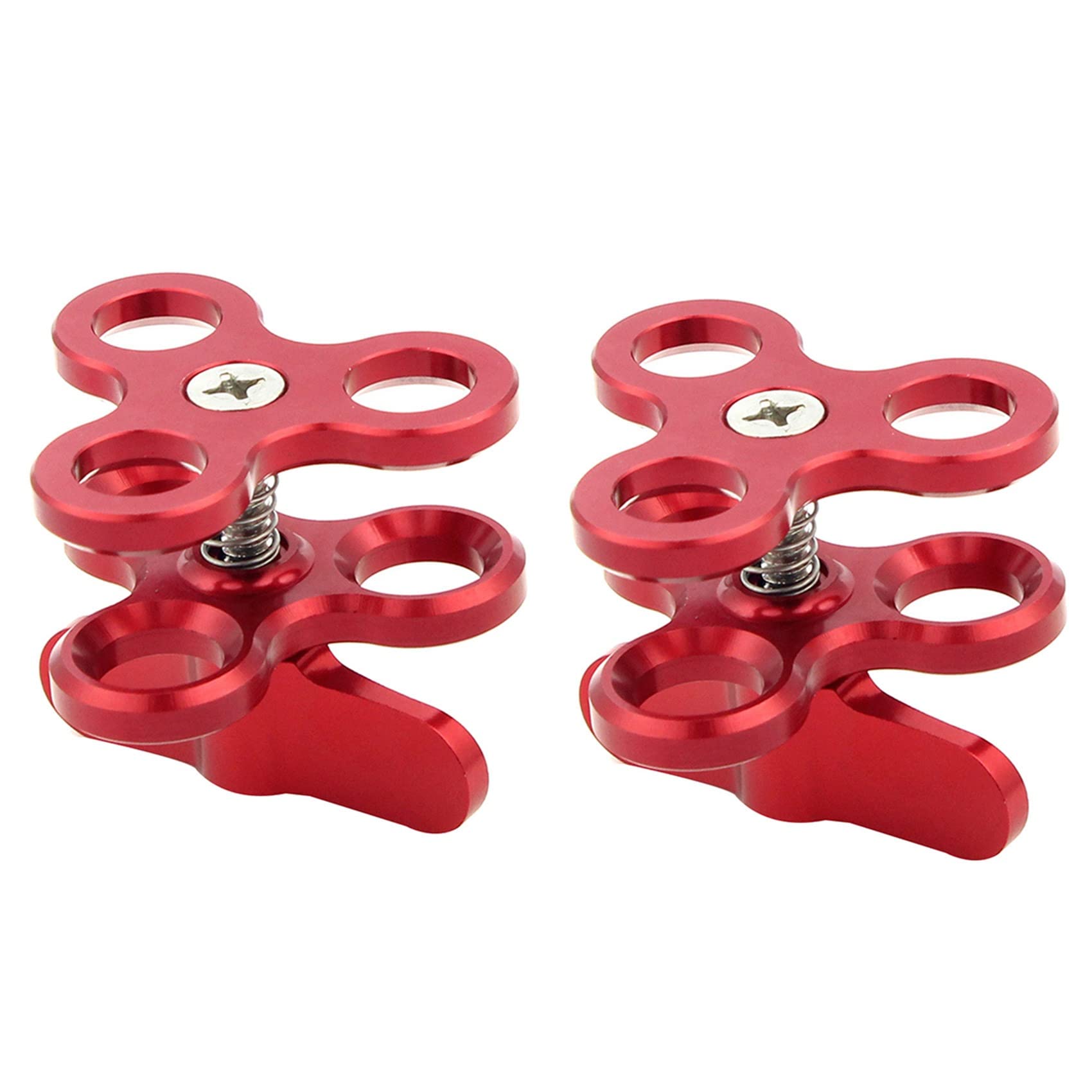 SICOSALT 2X Kugelklemme 3 LöCher Tauchlampen Ball Butterfly Clip Halterung für Action Kamera Taschenlampenstativ,Rot