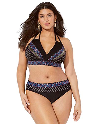 chuangminghangqi Bikini Tankini Bademode Badeanzug Damen Plus Size Swimsuit Retro High Waist Bikini Set Übergröße Oversize Swimwear Damen Bauchweg (X-Large, Böhmen-1294)