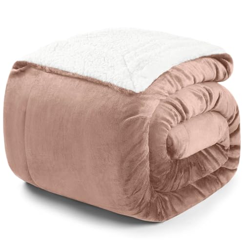 Blumtal Premium Sherpa Kuscheldecke 220 x 240 cm - warme Decke Oeko-TEX® zertifizierte Dicke Sofadecke, Tagesdecke oder Wohnzimmerdecke, Dusty pink - rosa