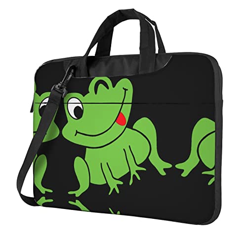 DMORJ Niedlicher Frosch tragbare Schultertasche für Laptops mit Gurtgriff, Schwarz , 40 cm