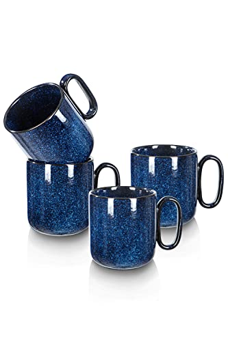 vicrays Keramik-Kaffeetassen-Set – 530 ml große Steingut-Tasse für Männer und Frauen – einzigartige glasierte Porzellanbecher mit Griff für Kaffee, Latte, Tee, Kakao – 4er-Set (blau)