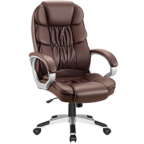 Chefsessel, ergonomischer Bürostuhl in Schwarz, Schreibtischstuhl aus PU-Leder, Computerstuhl mit hoher Rückenlehne und Lordosenstütze, hochklappbare Armlehne, rollender, drehbarer, verstellbarer Ar